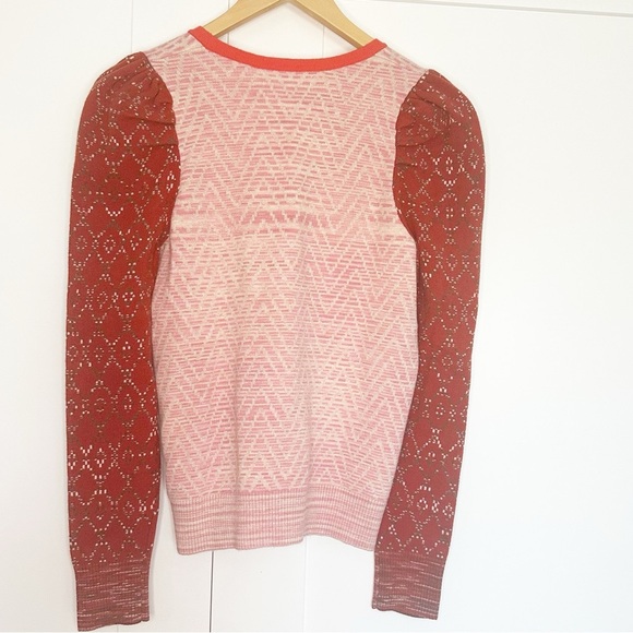 Anthropologie Cherie Puff Sleeve Sweater Medium Red pink cozy v-neck soft boho - Picture 13 of 14